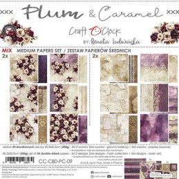 Craft O'Clock - Papirpakke 20x20 - Plum & Caramal - Mix