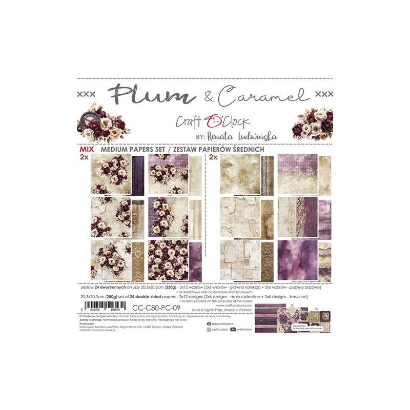 Craft O'Clock - Papirpakke 20x20 - Plum & Caramal - Mix