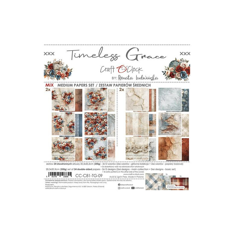 Craft O'Clock - Papirpakke 20x20 - Timeless Grace - Mix
