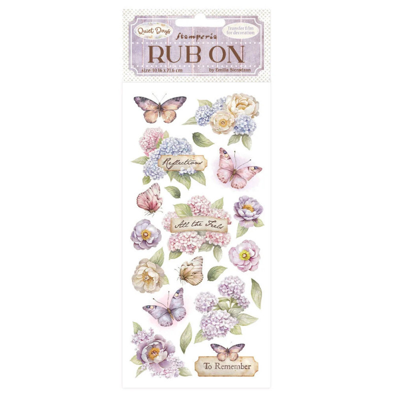 Stamperia - Rub-On - Quiet Days - Hydrangea And Butterfly - DFLRB202