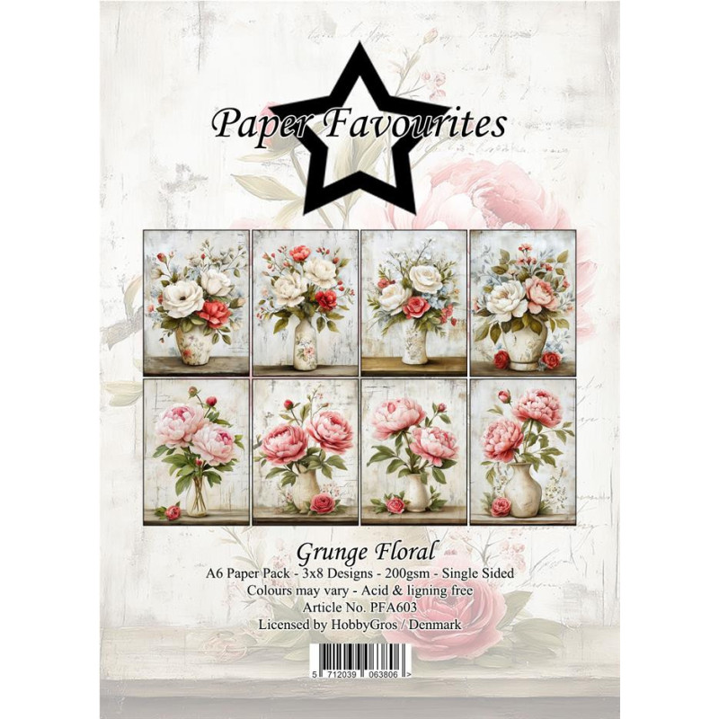 Paper Favourites - Papirpakke A6 - Grunge Floral - PFA603