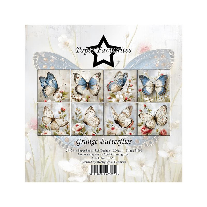 Paper Favourites - Papirpakke 15x15 - Grunge Butterflies - PF561