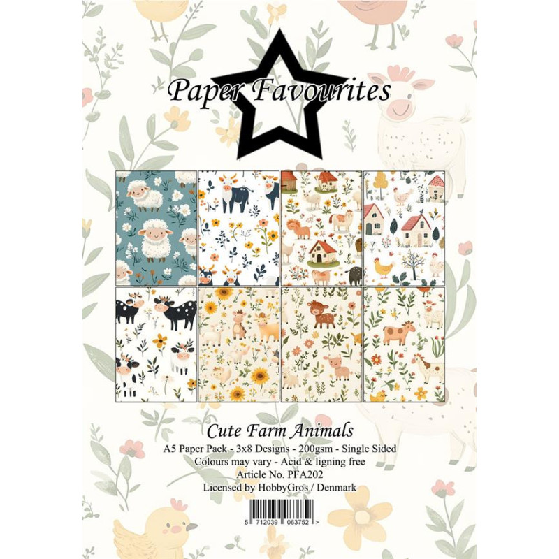 Paper Favourites - Papirpakke A5 - Cute Farm Animals - PFA202