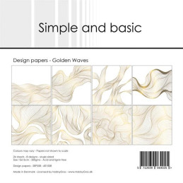 Simple And Basic - Papirpakke 15x15 - Golden Waves - SBP558