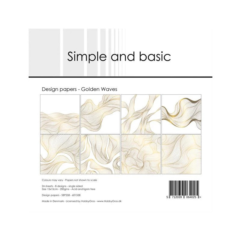 Simple And Basic - Papirpakke 15x15 - Golden Waves - SBP558