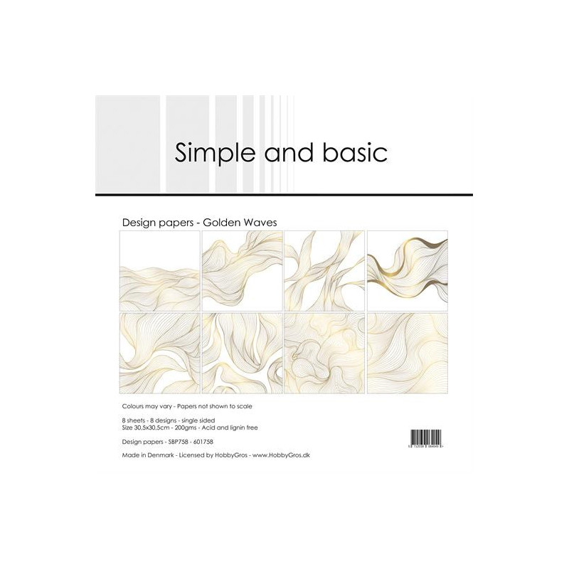 Simple And Basic - Papirpakke 30.5x30.5 - Golden Waves - SBP758