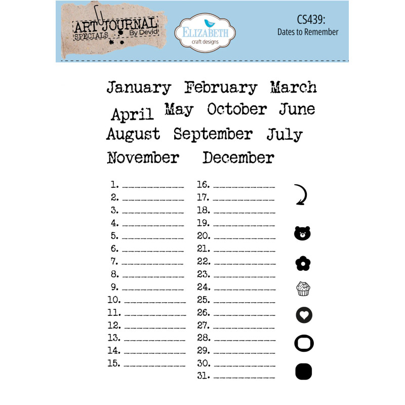 Elizabeth Craft Designs - Stamps - Art Journal Specials - Dates To Remember