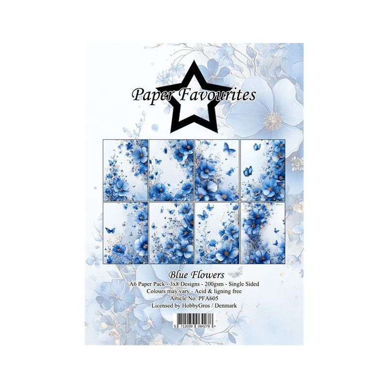 Paper Favourites - Papirpakke A6 - Blue Flowers - PFA605