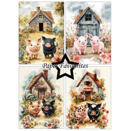 Paper Favourites - Papirpakke A6 - Happy Pigs - PFA606