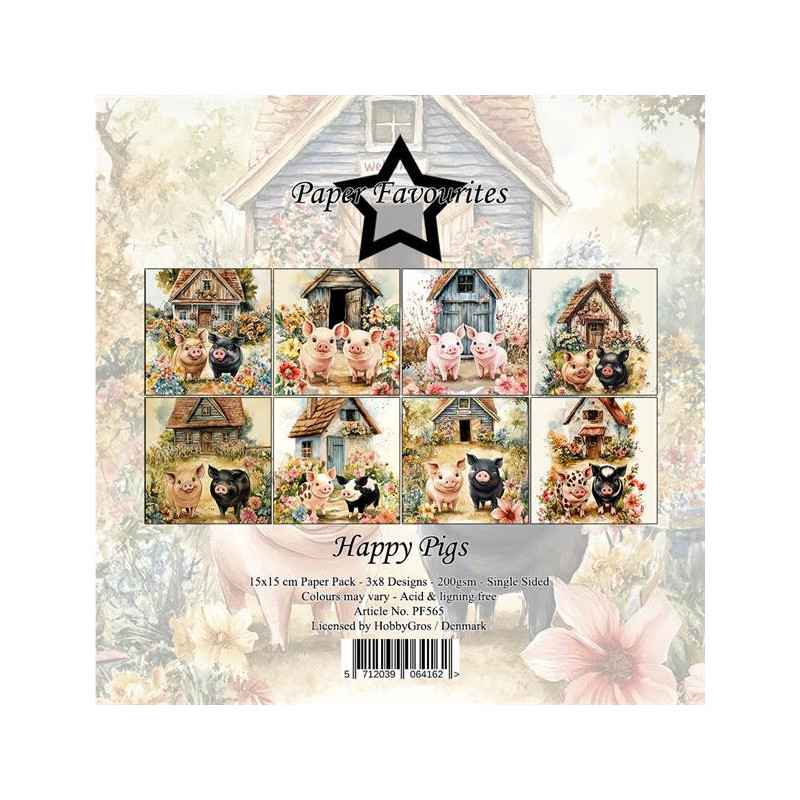 Paper Favourites - Papirpakke 15x15 - Happy Pigs - PF565