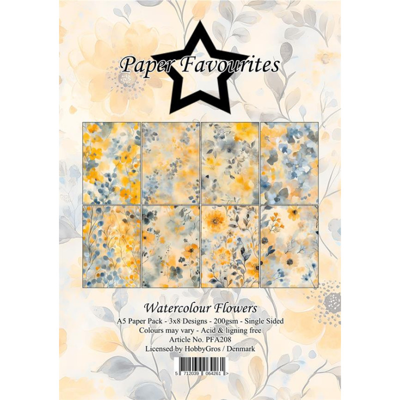 Paper Favourites - Papirpakke A5 - Watercolour Flowers - PFA208