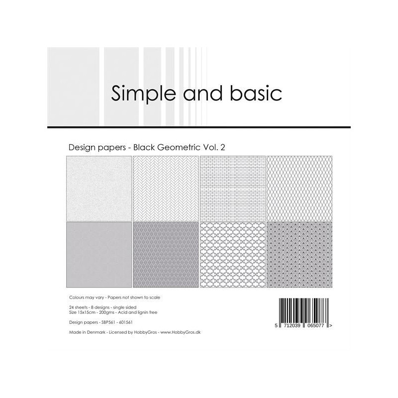 Simple And Basic - Papirpakke 15x15 - Black Geometric 2 - SBP561