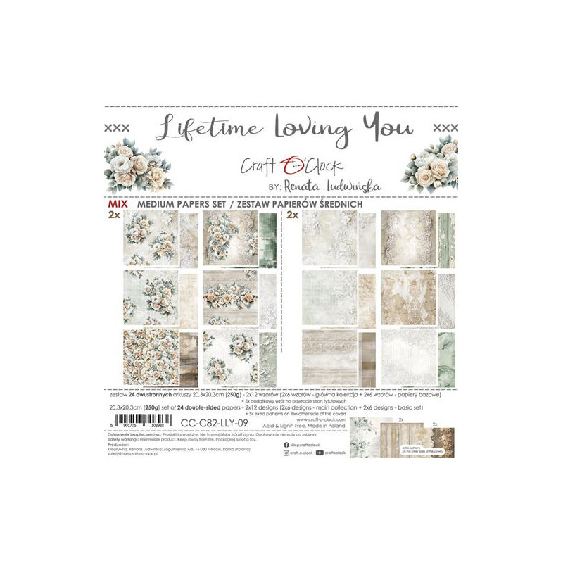 Craft O'Clock - Papirpakke 20x20 - Lifetime Loving You - Mix