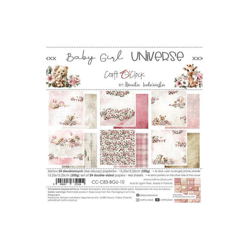 Craft O'Clock - Papirpakke 15x15 - Baby Girl Universe