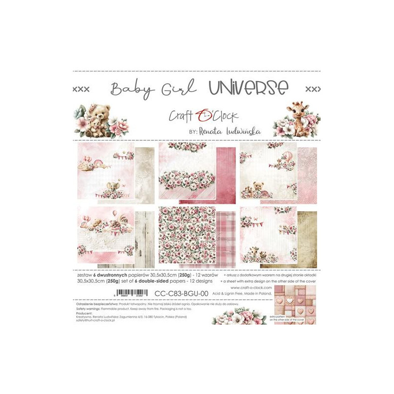 Craft O'Clock - Papirpakke 30x30 - Baby Girl Universe