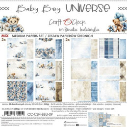 Craft O'Clock - Papirpakke 20x20 - Baby Boy Universe - Mix