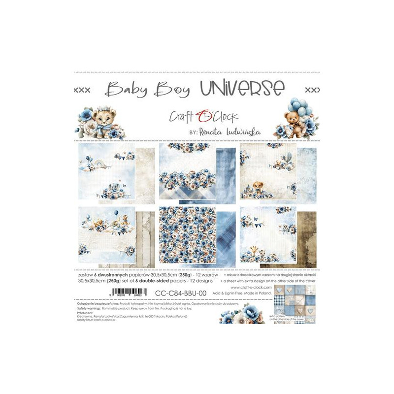 Craft O'Clock - Papirpakke 30x30 - Baby Boy Universe