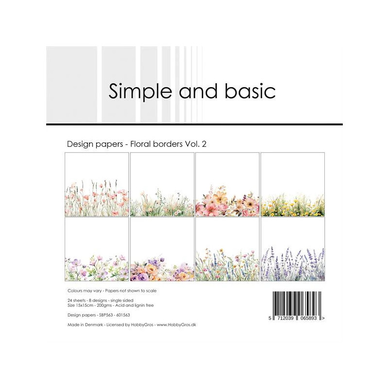 Simple And Basic - Papirpakke 15x15 - Floral Borders 2 - SBP563