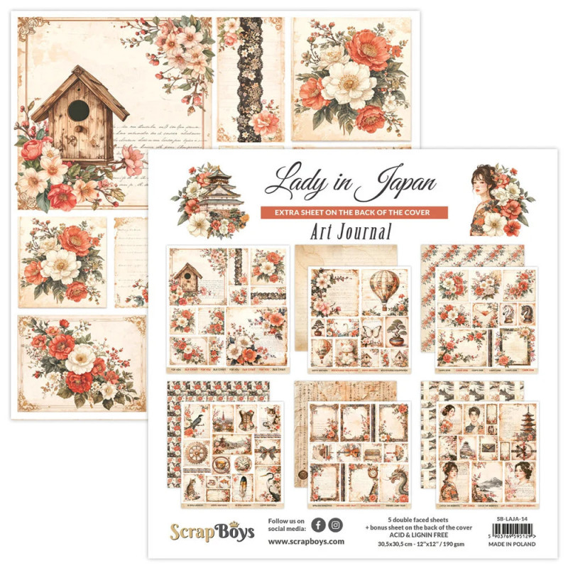 ScrapBoys - Papirblok 30x30 - Art Journal - Lady In Japan