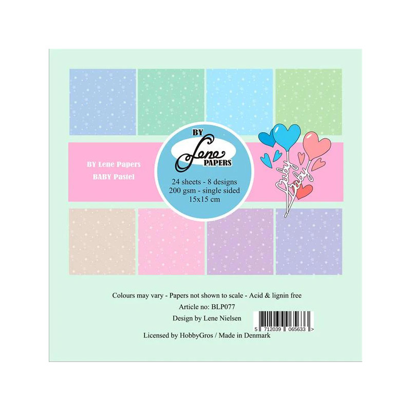 By Lene - Papirpakke 15x15 - BABY Pastel - BLP077