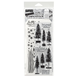 Stampers Anonymous - Tim Holtz - Clear Stamps/Stencil Set - Bottlebrush Trees