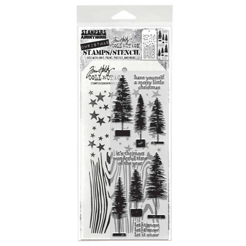 Stampers Anonymous - Tim Holtz - Clear Stamps/Stencil Set - Bottlebrush Trees