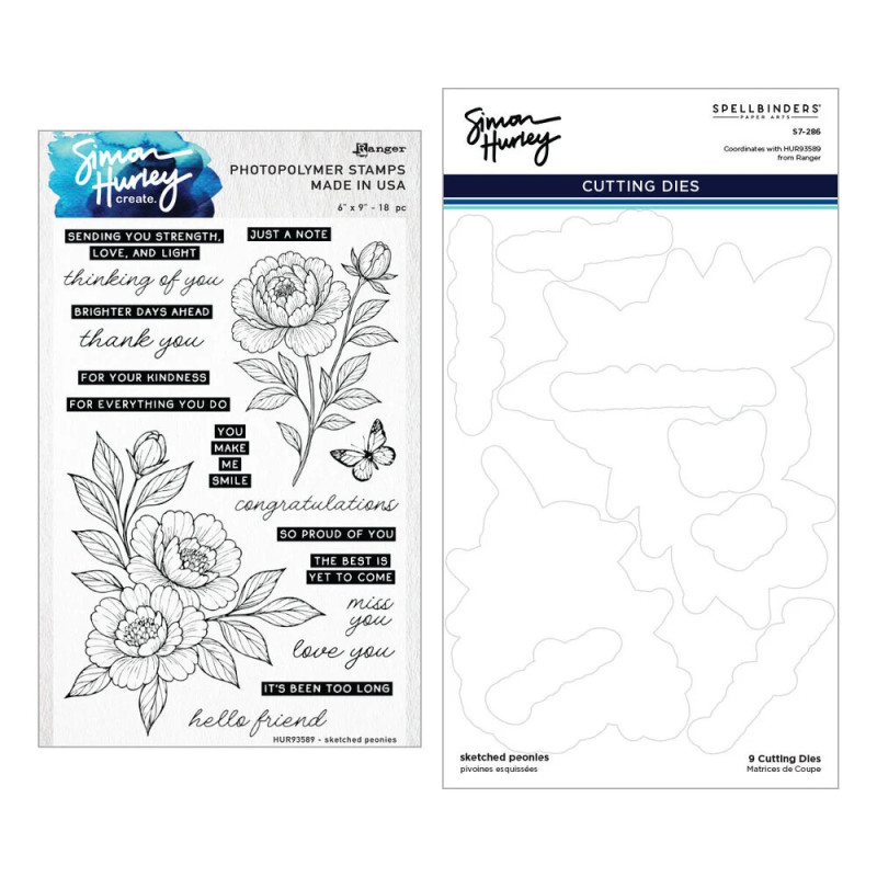 Spellbinders/Ranger - Simon Hurley Create - Photopolymer Stamps And Dies Bundle - Sketched Peonies - BD-1074
