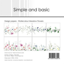 Simple And Basic - Papirpakke 15x15 - Watercolour Meadow Flowers - SBP564