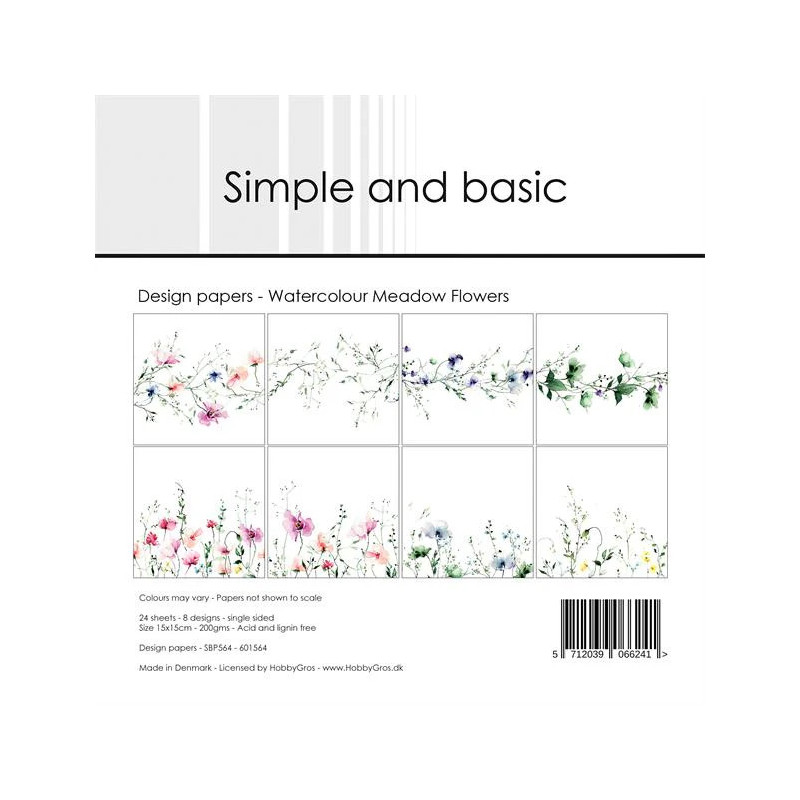 Simple And Basic - Papirpakke 15x15 - Watercolour Meadow Flowers - SBP564