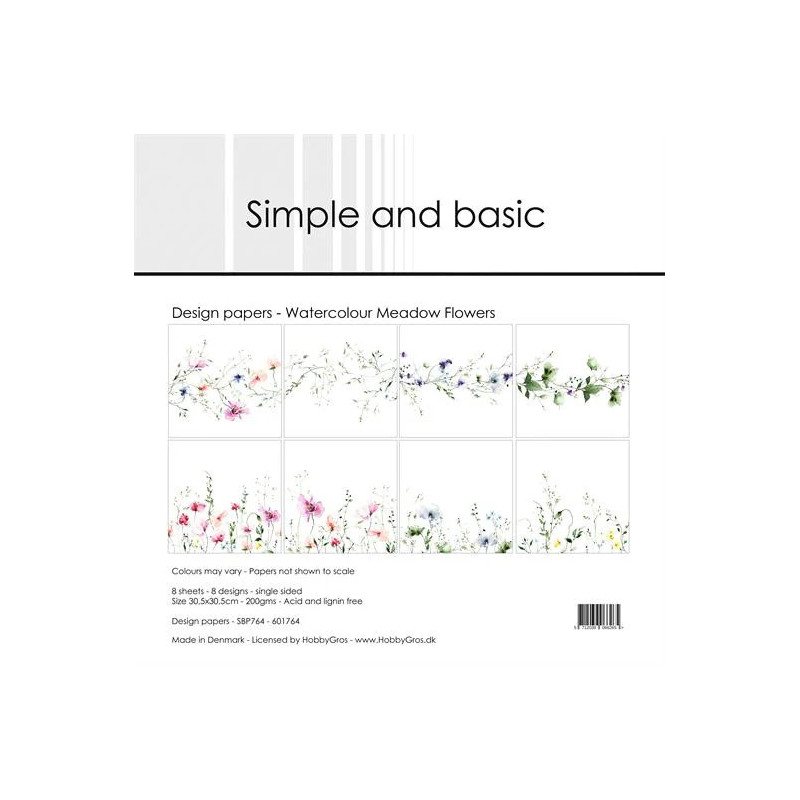 Simple And Basic - Papirpakke 30.5x30.5 - Watercolour Meadow Flowers - SBP764