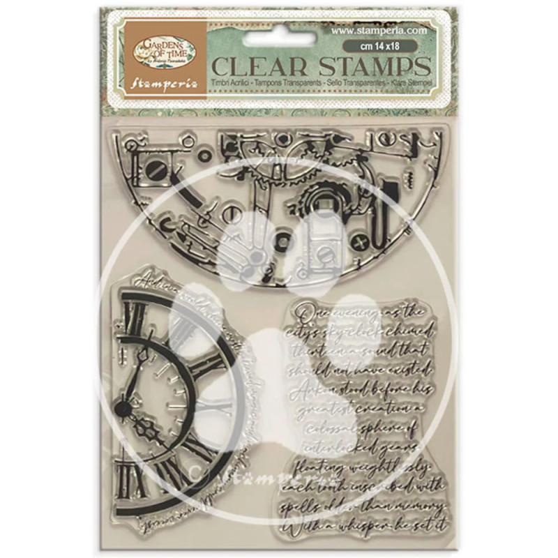 Stamperia - Clear Stamp - Gardens Of Time - Half Clocks And Writtings - WTK240