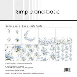 Simple And Basic - Papirpakke 30.5x30.5 - Blue Delicate Florals - SBP766