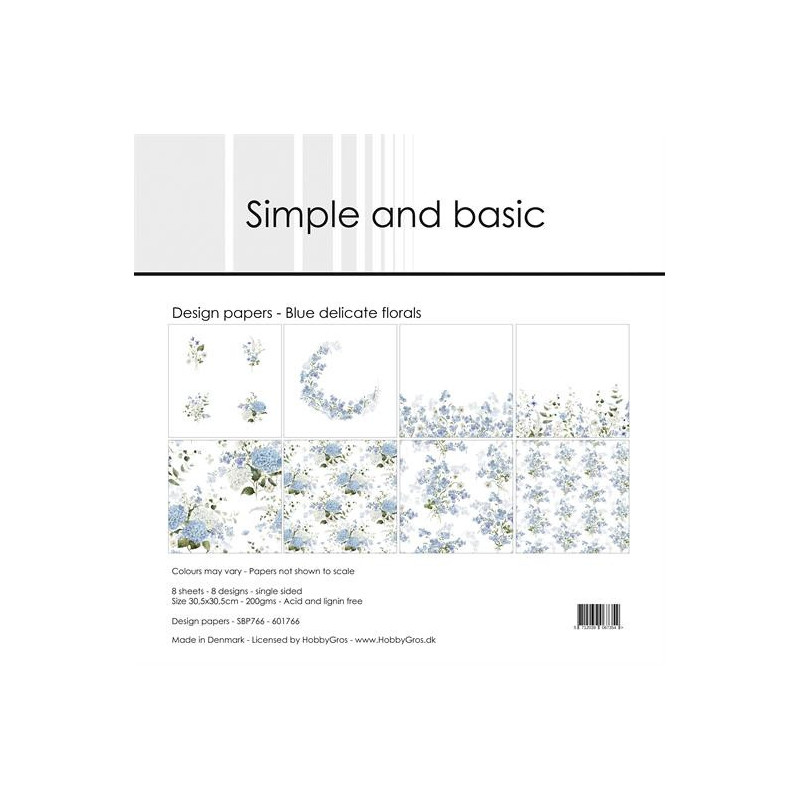 Simple And Basic - Papirpakke 30.5x30.5 - Blue Delicate Florals - SBP766