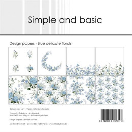 Simple And Basic - Papirpakke 15x15 - Blue Delicate Florals - SBP566