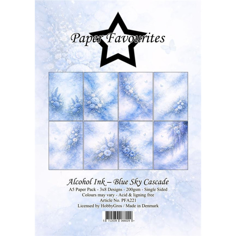 Paper Favourites - Papirpakke A5 - Alcohol Ink - Blue Sky Cascade - PFA221