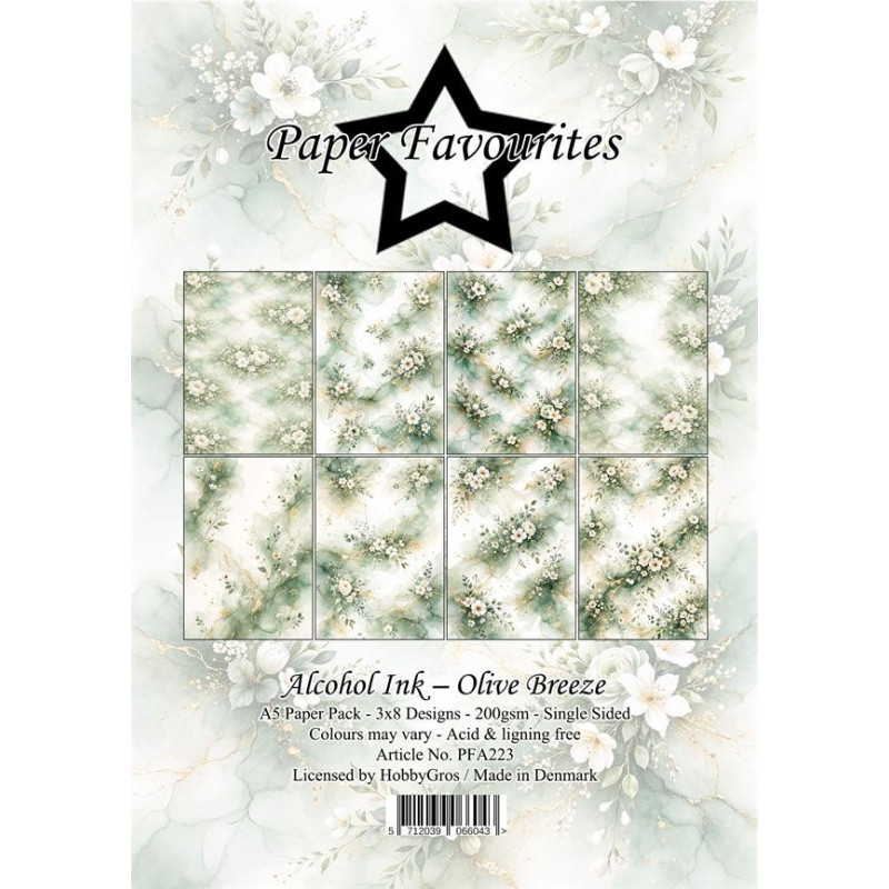 Paper Favourites - Papirpakke A5 - Alcohol Ink - Olive Breeze - PFA223