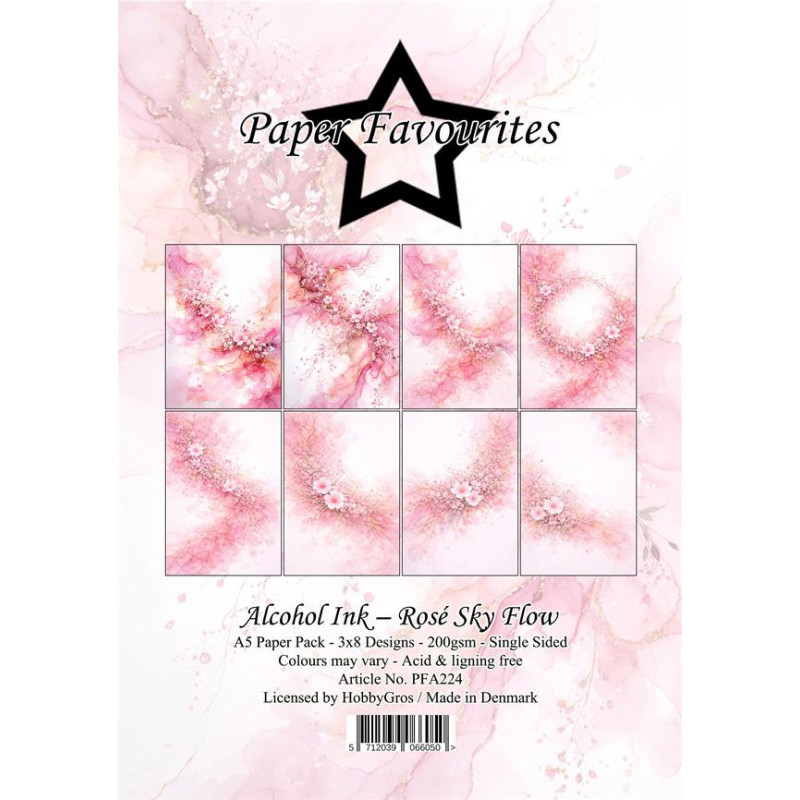 Paper Favourites - Papirpakke A5 - Alcohol Ink - Rosé Sky Flow - PFA224