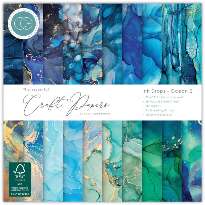 Craft Consortium - Papirblok 15x15 - Ink Drops Ocean 2 - CCEPAD041B