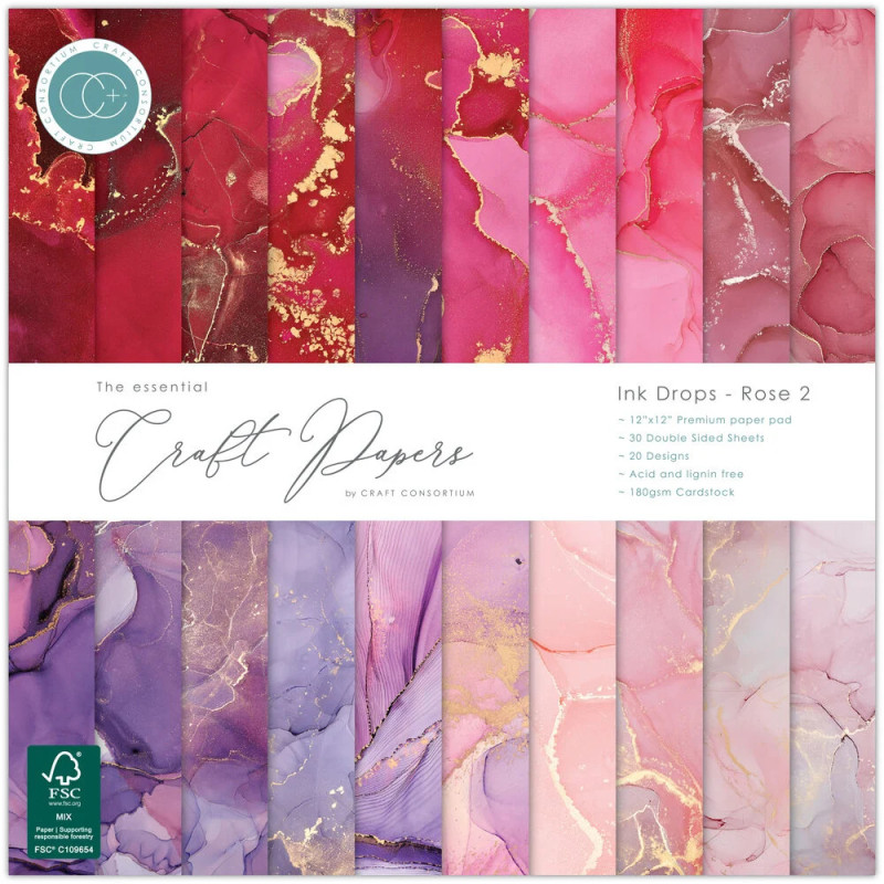 Craft Consortium - Papirblok 30x30 - Ink Drops Rose 2 - CCEPAD040