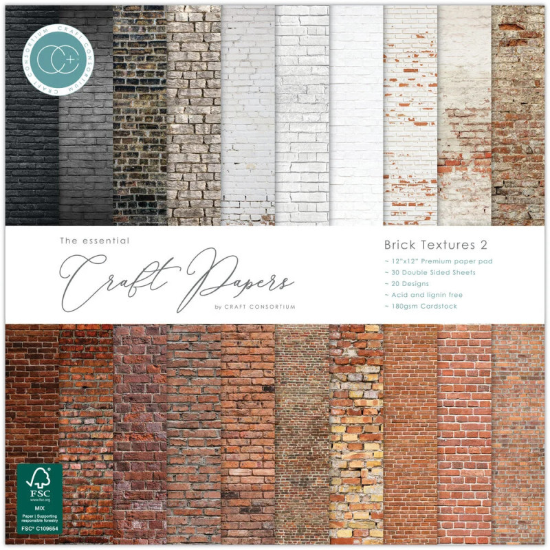 Craft Consortium - Papirblok 30x30 - Brick Textures 2 - CCEPAD042