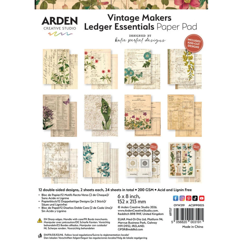 Arden Creative Studio - Papirpakke 15x20 - Vintage Makers Ledger Essentials