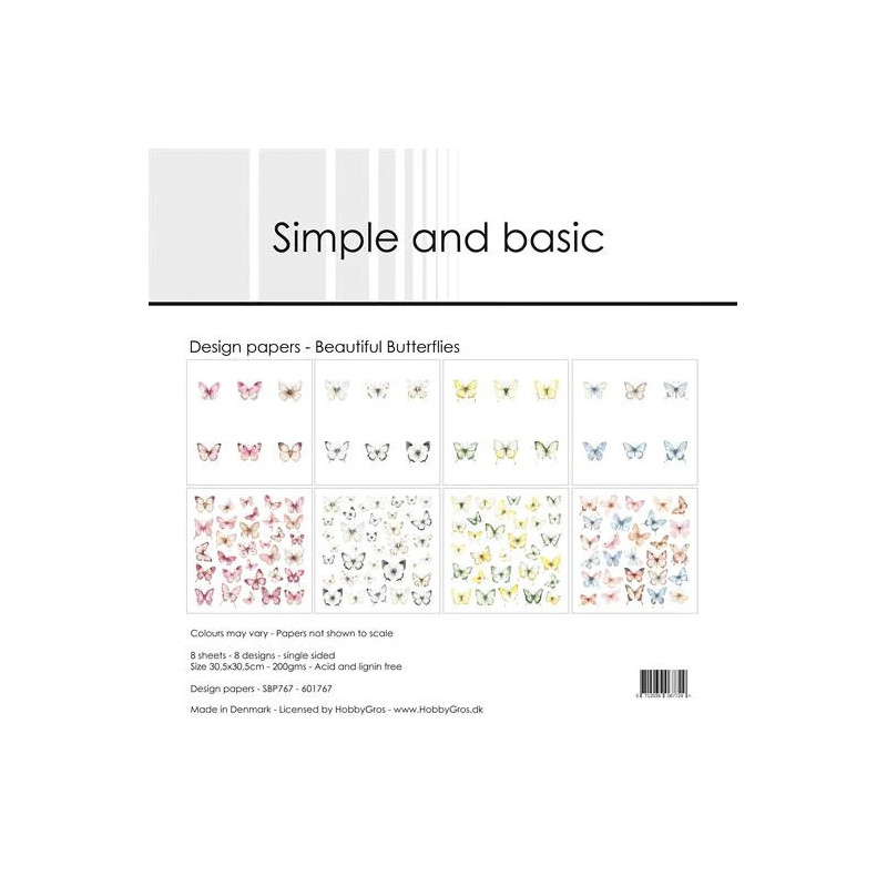 Simple And Basic - Papirpakke 30.5x30.5 - Beautiful Butterflies - SBP767