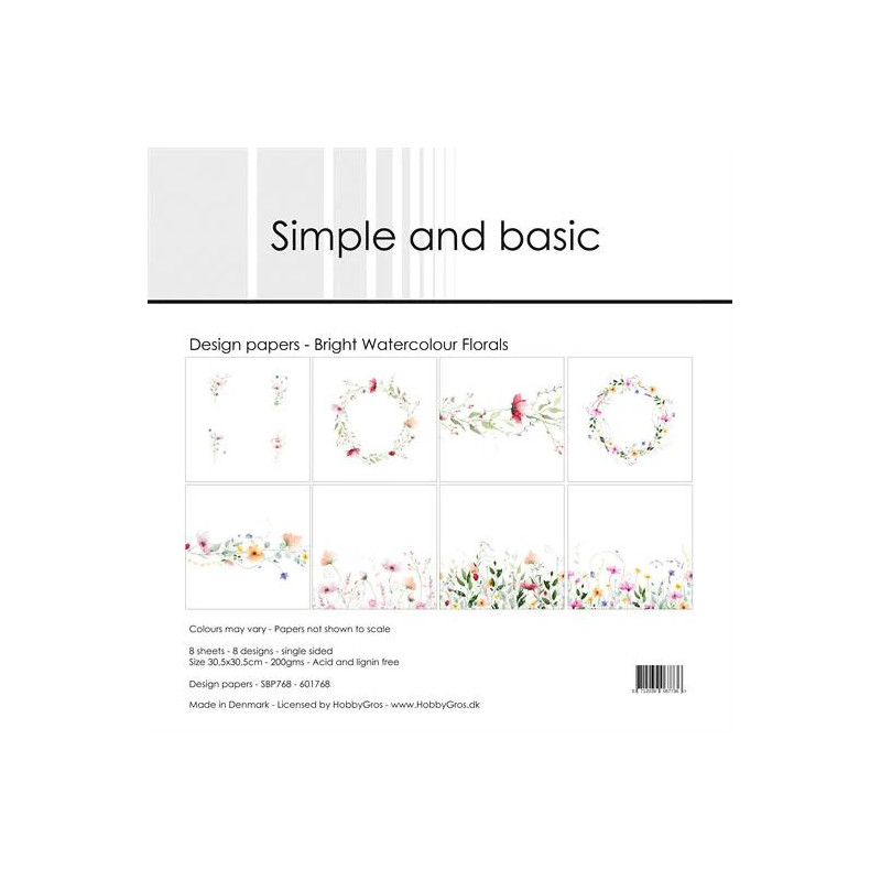 Simple And Basic - Papirpakke 30.5x30.5 - Bright Watercolour Florals - SBP768
