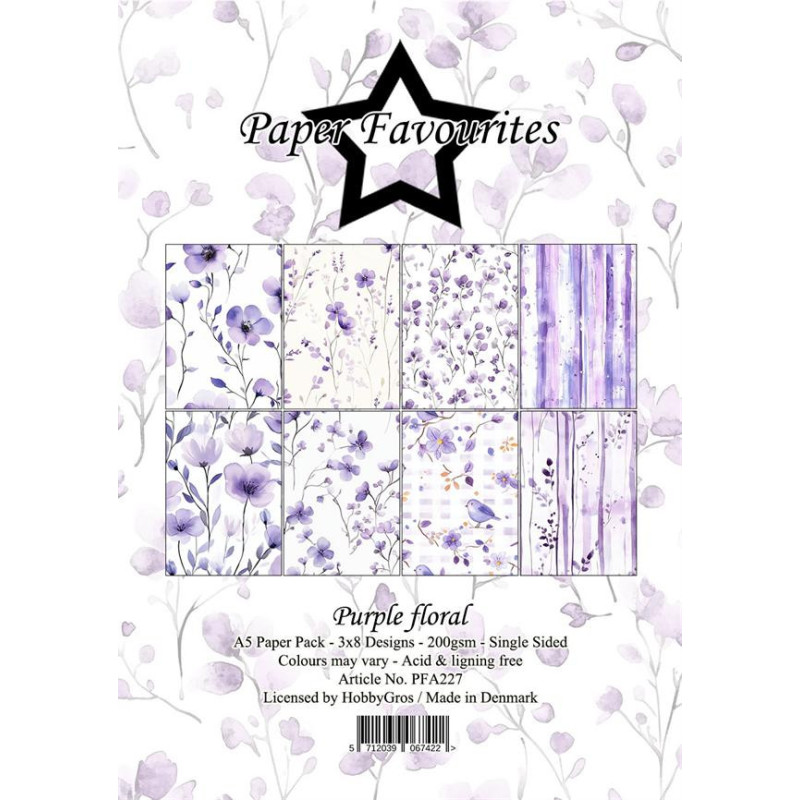 Paper Favourites - Papirpakke A5 - Purple Floral - PFA227