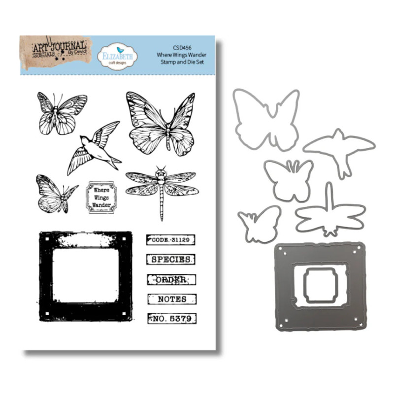 Elizabeth Craft Designs - Stamp And Die Set - Art Journal Specials - Where Wings Wander