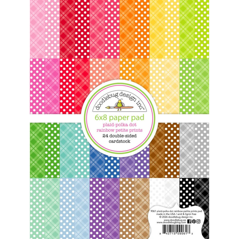 Doodlebug Design - Papirblok 6x8 - Plaid-Polka Dot Rainbow