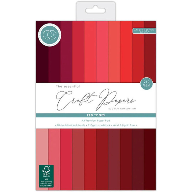 Craft Consortium - Papirblok A4 - The Essentials Premium Cardstock - Red Tones