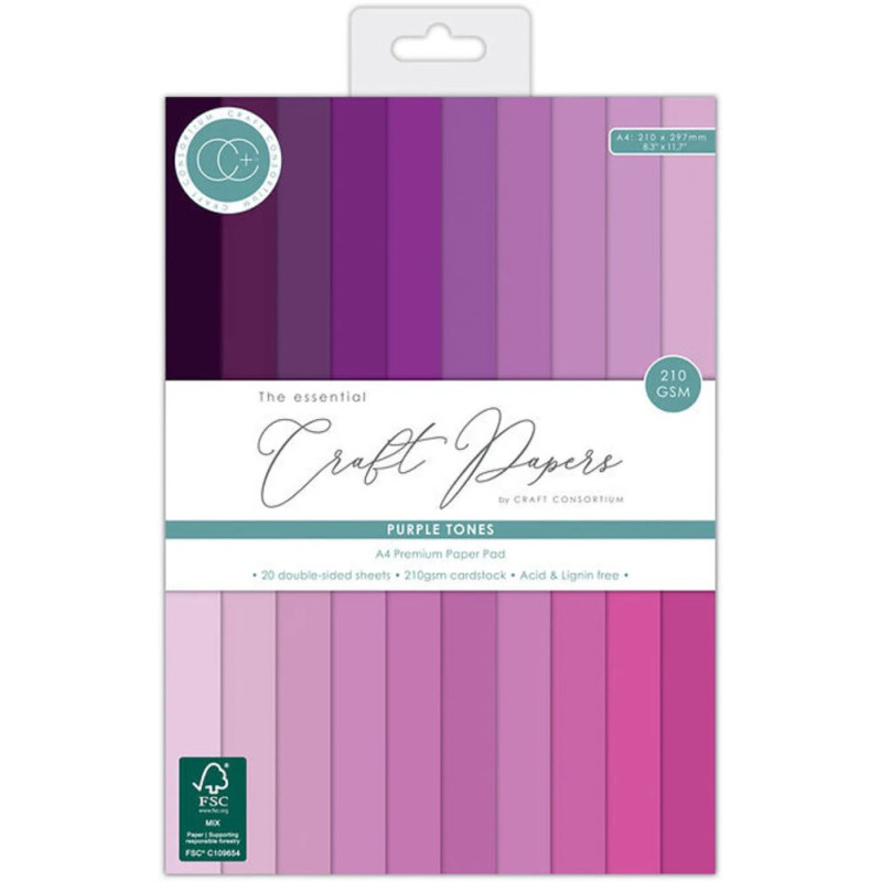 Craft Consortium - Papirblok A4 - The Essentials Premium Cardstock - Purple Tones