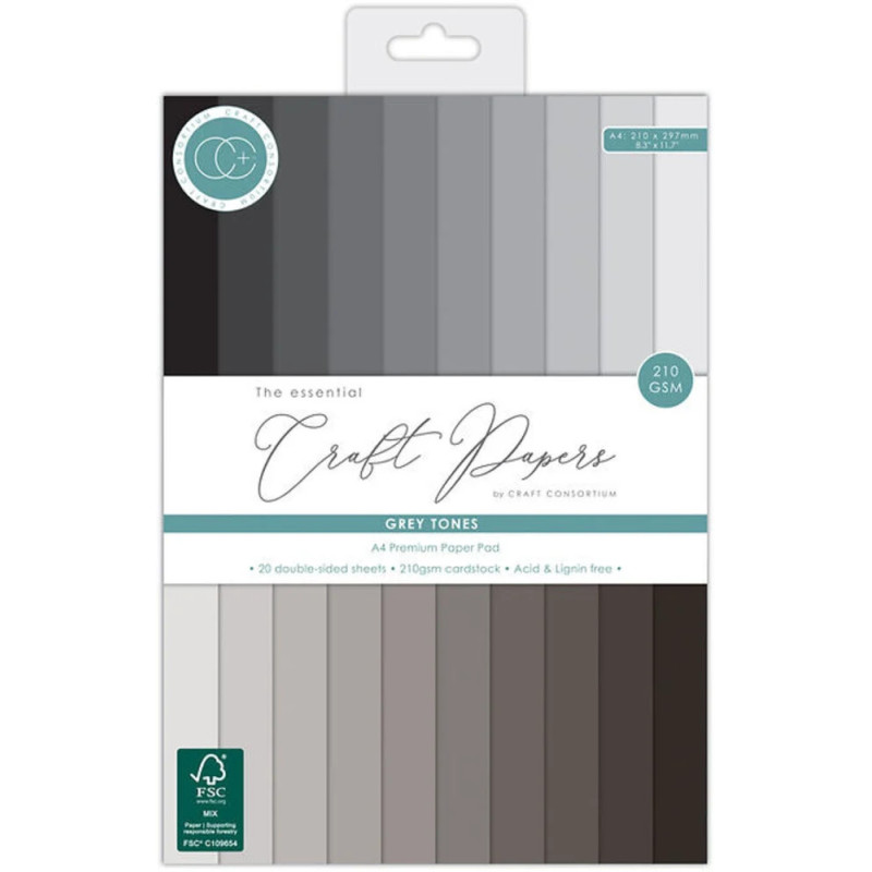 Craft Consortium - Papirblok A4 - The Essentials Premium Cardstock - Grey Tones