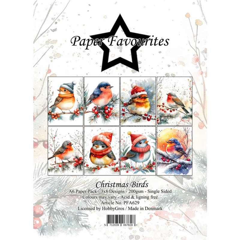 Paper Favourites - Papirpakke A6 - Christmas Birds - PFA629